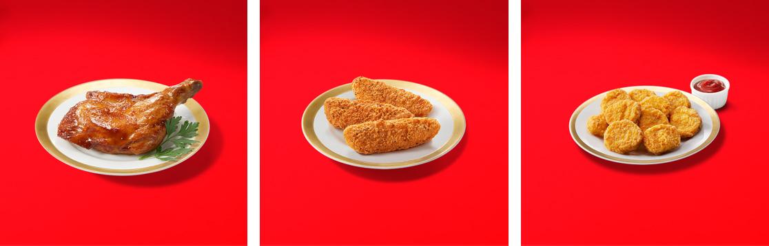 左から「バーベキューチキン」「チキンテンダー」「ナゲット」イメージ